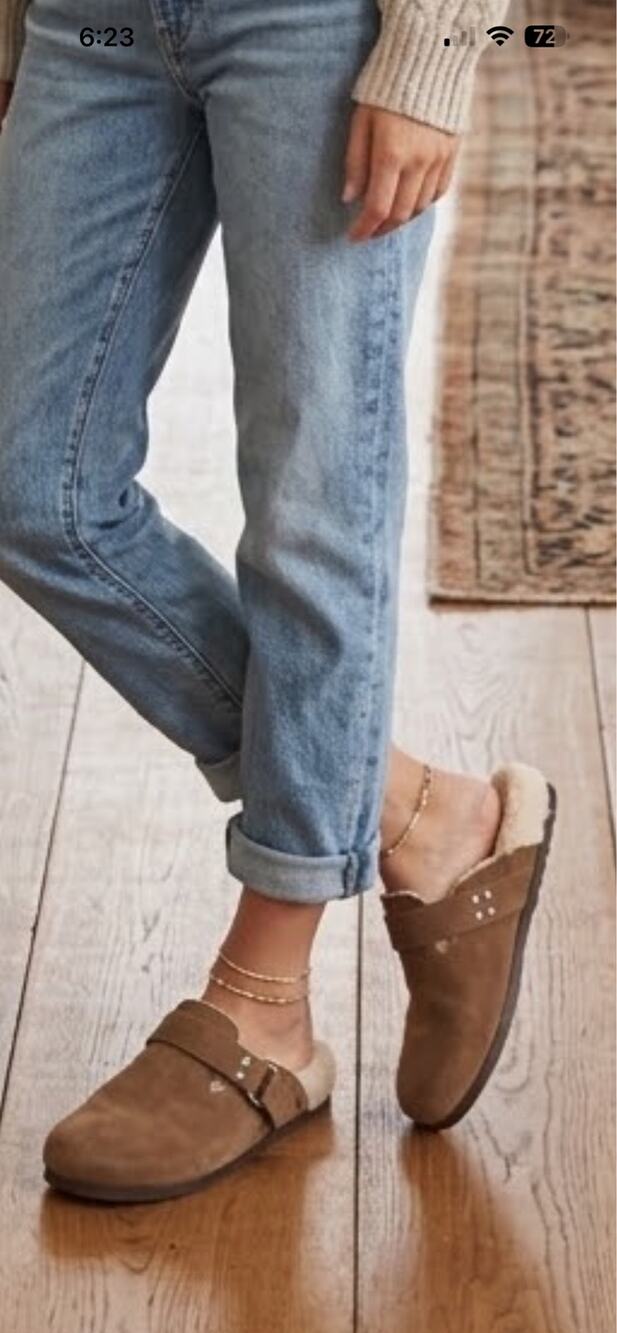 Lucky Brand Safreda Suede Shearling Clogs Mules Taupe 7.5